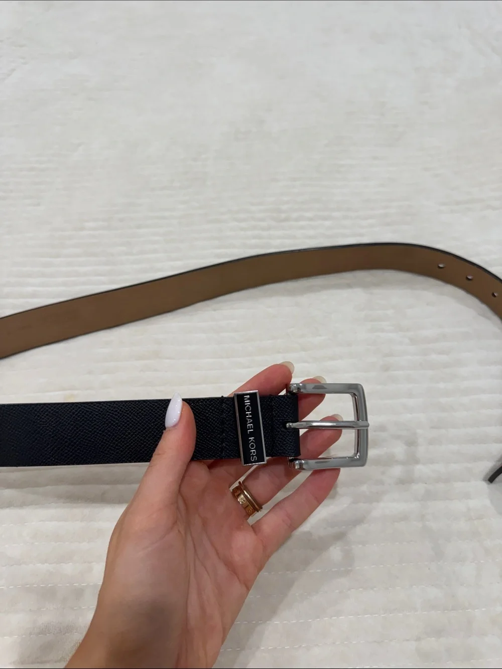Michael Kors Women’s Leather Belt with Silver Buckle